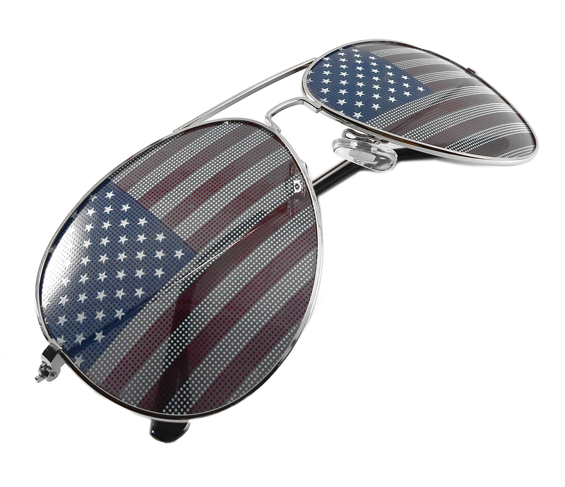 Wholesale USA American Flag Patriotic Aviator Pilot Metal Frame Sunglasses - 12-pack