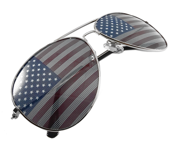 TRONWIRE USA American Flag Patriotic Aviator Pilot Metal Frame Sunglasses