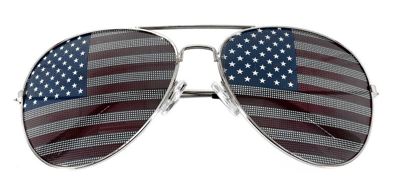 Wholesale USA American Flag Patriotic Aviator Pilot Metal Frame Sunglasses - 12-pack