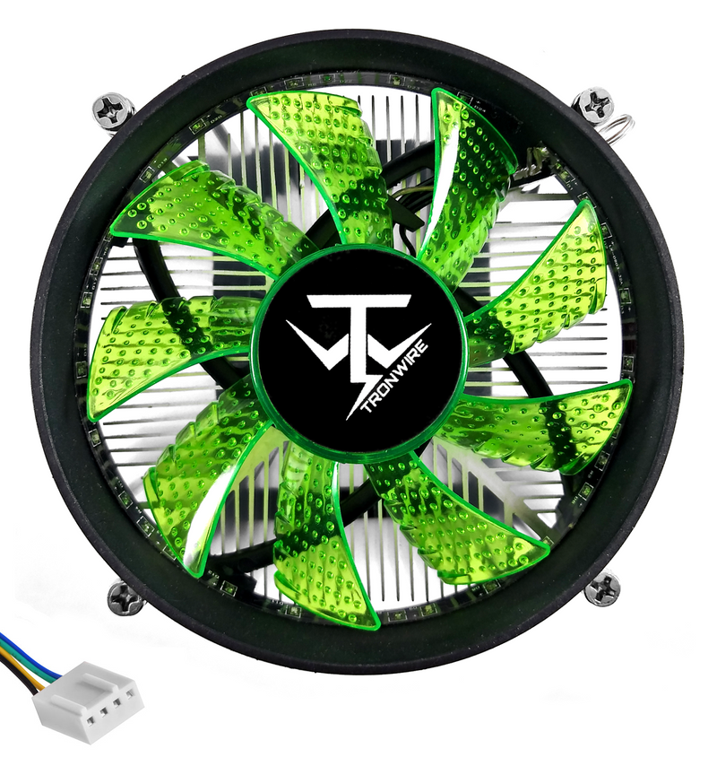 TRONWIRE TW-20 Green LED Intel Core i3 i5 i7 i9 Socket 1200 1151 1150 1155 1156 4-Pin PWM CPU Cooler With Aluminum Heatsink & Copper Core Base & 3.62-Inch Fan With Thermal Paste For Desktop PC Computer