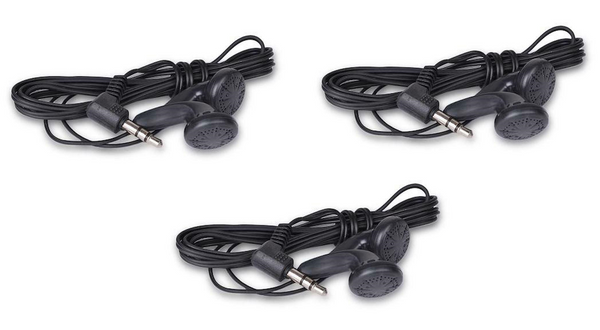 TRONWIRE Black Stereo Earbuds With 3.5mm Plug - 3.8 Feet Cord Length - 3-Pack